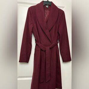 Never Worn Beautiful VENUS Deep Burgundy Belted Wrap  Coat